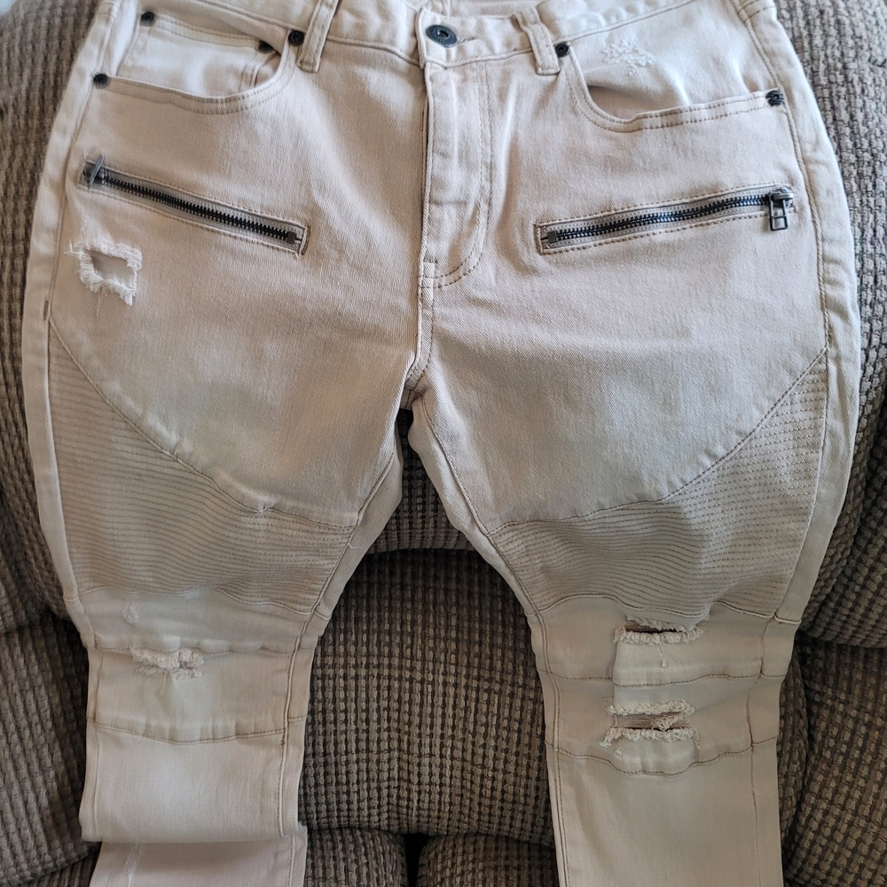 INC International Concepts Tan Skinny Distressed Jeans